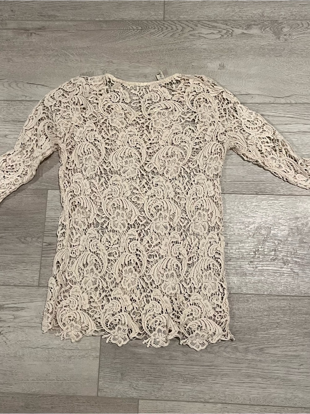 Lace Crochet Quarter- Sleeve Top - Cream